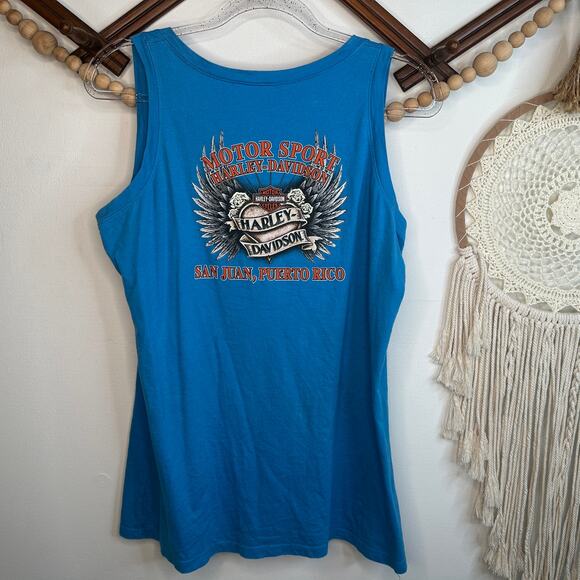 Harley Davidson Blue V Neck San Juan Puerto Rico Tank - Picture 2 of 3